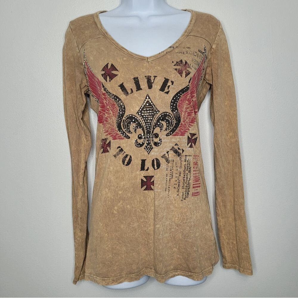 Daytrip y2k grunge mcbling cyber emo biker rock ling sleeve top size medium